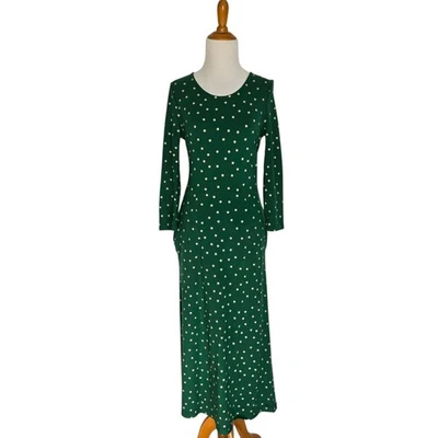 Vestido Joules Elodie Midi Lunares Verde Jersey Elastizado Mangas Largas Mujer 6 Foto 1 de 4
