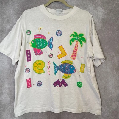 Camiseta para mujer Cabin Creek de colección años 80 con temática de playa de neón talla XL blanca puntada única Foto 1 de 4