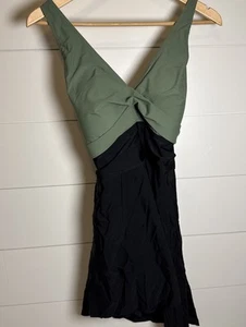 DACI Plus Size 18W 1 Piece Swimsuit Flowy Asymmetrical Hem Swim Dress Black Sage - Picture 1 of 15