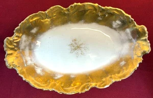Limoges France GDA J.S. Oval Serving Bowl Gold Trim Scalloped Edge Antique 1890s - Picture 1 of 5