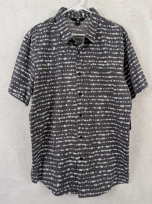 New Volcom sz XL Shirt modern fit buttons gray blue white print ss top 0849 - Image 1 of 4