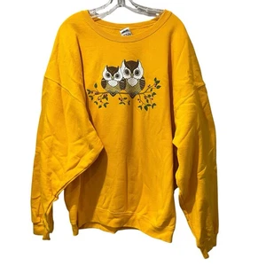 Jerzees Eulen Print Pullover Sweatshirt Erwachsene 3XL gelb 50/50 Mischung Rundhals 90er - Bild 1 von 6