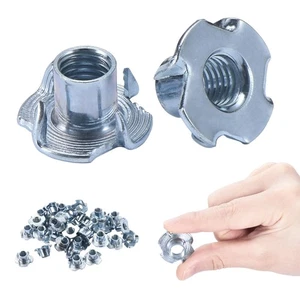 Set of 100 Bolt Dropper T-Nut Wood Insert, Carbon Steel, Black Zinc Finish, 4-Pr - Picture 1 of 7