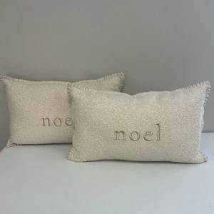 Threshold Lumbar noel Embroidered Pillow 12x20in Beige Set Of 2 Removable Cover - Picture 1 of 7