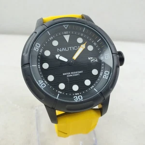 NAUTICA NMX N16634G BLACK/YELLOW DATE JAPAN MOV'T WR 100M MEN'S WATCH  - Picture 1 of 10