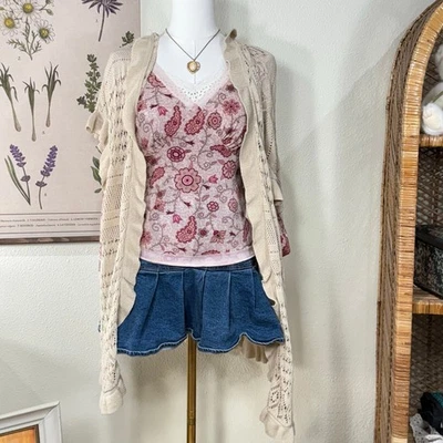 Y2k Pink Floral Mesh Babydoll Top Shoujo Girl Fairy Dolly Dollette Coquette M - Image 1 of 4