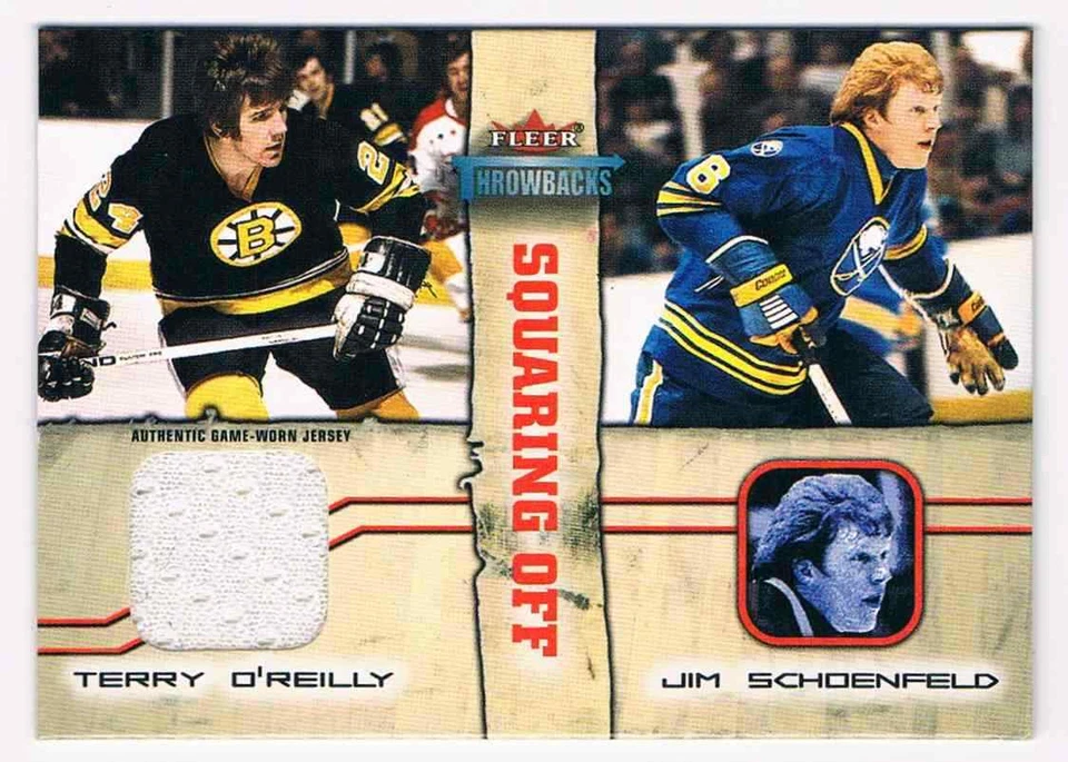 2002-03 FLEER THROWBACKS SQUARING OFF TERRY O'REILLY JIM SCHOENFELD JERSEY 1 - Image 1 of 2