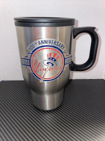 NEW YORK YANKEES 18 OZ STAINLESS STEEL COFFEE TRAVEL MUG WITH METAL EMBLEM Cover
