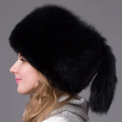 Women Lady Real Fox Fur Hat Russian Winter Warmer Ear Cap Ushanka Cossack Ski - Image 1 of 4