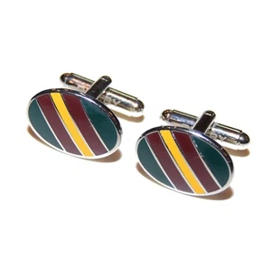 $125 Polo Ralph Lauren Rugby Mens Stripe Cufflinks Maroon Red Yellow Olive Green - Picture 1 of 2