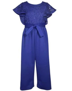 NEW Bonnie Jean Girls Size 7 "ROYAL BLUE SCUBA CREPE" Sequin Lace Jumpsuit NWT - Picture 1 of 4
