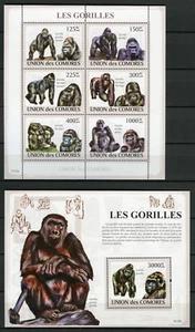 Comoros Comores 2009 MNH Gorillas 6v M/S 1v S/S Gorilles Wild Animals Stamps - Picture 1 of 1