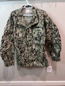 US NAVY NWU TYPE 1 BLUE CAMOUFLAGE BLUEBERRY UNIFORM JACKET BLOUSE LARGE LONG - Picture 1 of 5