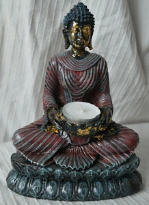 Devotee Sitting Thai Buddha Tealight Candle Holder ornament tea light meditating - Picture 1 of 6
