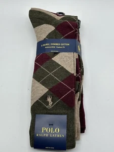 NEW 3 PAIRS RALPH LAUREN POLO MENS COTTON DRESS SOCKS ARGYLE PATTERN - Picture 1 of 4