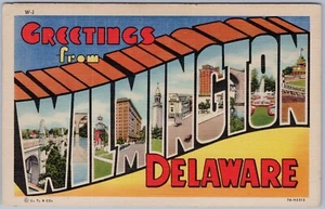 Großbrief Grüße aus Wilmington Delaware 1937 Leinen Postkarte - Bild 1 von 2