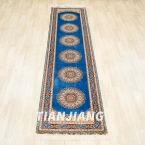 3'x12' HandKnotted Silk Rug Runner Hallway Medallion Gallery Lobby Carpet TJ471A - Picture 1 of 8