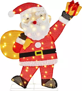 2D Pre-Lit Santa Claus Decoration Outdoor Lighted Holiday, 3Ft Santa Decor with - Picture 1 of 9