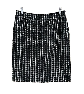 Saia MERONA Feminina 12 Preto Branco Mistura de Lã Houndstooth Lápis Lateral Zíper Forrado - Imagem 1 de 4