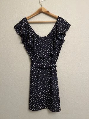 Forever 21 Dress Floral Coastal Cottagecore Navy Belted Lightweight Anime Sz L - Image 1 of 4