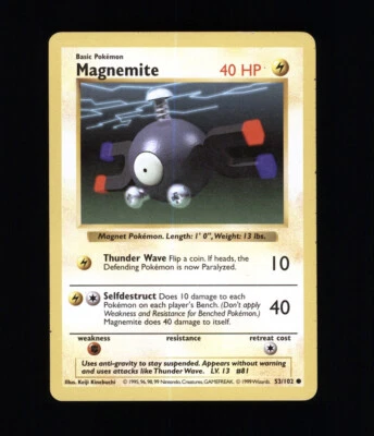 MAGNEMITE SHADOWLESS 53/102 POKEMON NINTENDO TCG BASE SET - Image 1 of 2
