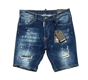 New DSQ2 Short Jeans Blue Men's Washed Slim Fit Ripped Pants - Picture 1 of 2