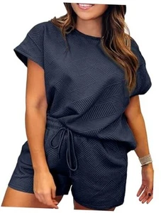 Eytino Women Plus Size 2 Piece Outfits Sweatsuit Short Sleeve Pullover Tops - Picture 1 of 6