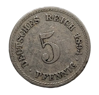 1894 A Germany Deutsches Reich Empire 5 Pfennig - Image 1 of 2