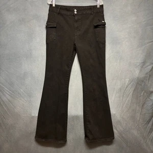 Y2K Style Cargo Bell Bottom Jeans Womens XL Stretchy Black Wash Comfy Western - Picture 1 of 13