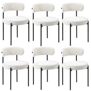 Oikiture 6x Dining Chair Round Boucle Kitchen Lounge Seats Backrest White - Picture 1 of 10