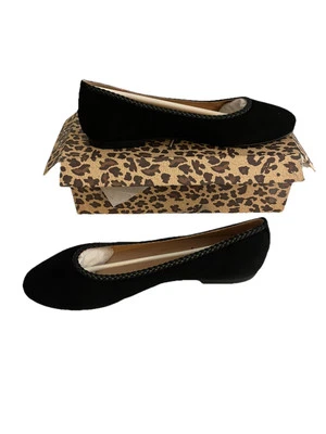 French Sole Lida Flats Black Suede Size 10 Slip On Shoes $198 Braided Trim FS NY - Image 1 of 4