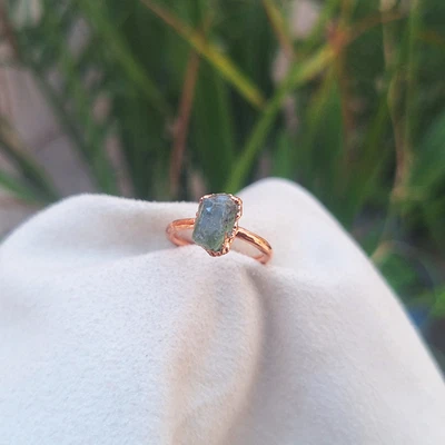 Электроформованное 999 Серебряное Кольцо Натуральный Сырой Зеленый Кианит Ручная работа кольцо для подарка - Изображение 1 из 4