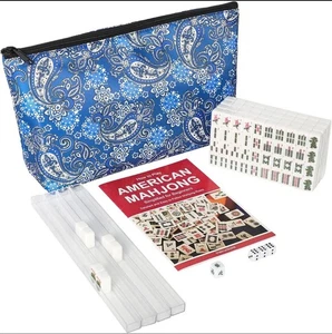 Mini American Mahjong Set w/166 Tiles 4 Racks… Paisley Blue Carry Bag+Blue Mat - Picture 1 of 9