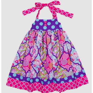 Eleanor Rose Girls 10-12 Halter Style Twirl Dress Purple Pink Paisley Dots EUC - Picture 1 of 10