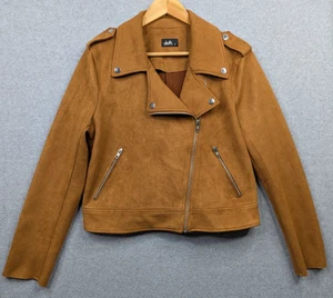 Dotti Jacket Womens 14 Brown Biker Faux Suede Blazer Pockets Lined Event Office - Picture 1 of 19