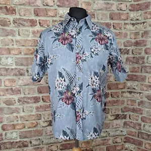 Camisa Floral Replay Para Hombre Azul Mediana Verano Hawaiana Manga Corta - Imagen 1 de 14