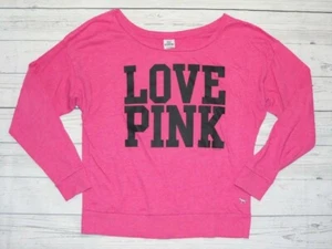 Womens Small S LOVE PINK Victoria's Secret Elastic Waist Scoop Neck LS Shirt - Picture 1 of 3