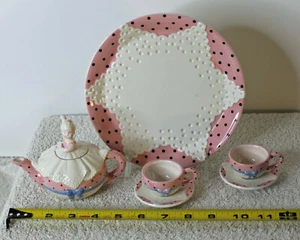 Mud Pie Miniature Tea Set Ballerina 7-piece Pink Ceramic Collectible - Picture 1 of 5