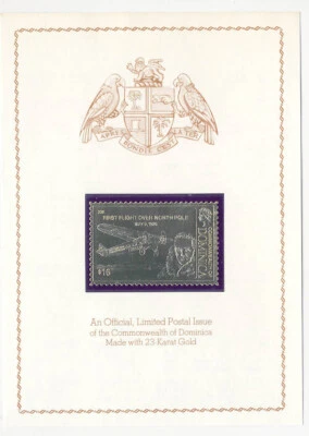 Dominica First Flight over North Pole 23 K Gold Aviation History Stamp - Image 1 of 2