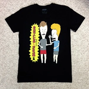 new BEAVIS AND BUTTHEAD T-SHIRT black mtv BIG LOGO retro 90s cartoon ADULT SMALL - Picture 1 of 3