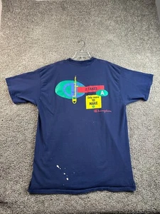 VINTAGE 90s Champion Shirt Mens 3XL Blue Green Takes A Little More Single Stitch - Picture 1 of 15