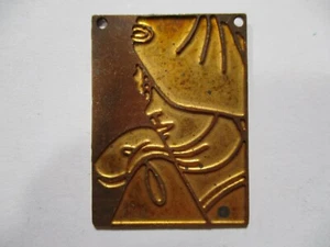 1 Vintage Art Deco French Lady Wearing Beret  Raw Brass Stamping, Champlevé Base - Picture 1 of 6