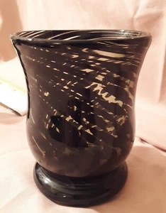 Hand Blown Art Glass Votive, Black Stripes And Spots - Picture 1 of 12