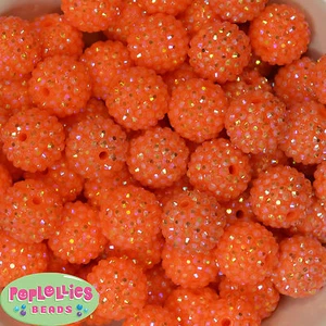 20mm Orange Rhinestone Resin Bubblegum Beads 20pc Chunky Gumball - Picture 1 of 1