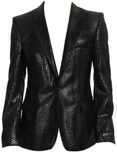 Herren Schwarz Schlangenmuster Leder Blazer 100% Weich Lammleder Stil Slim Fit Blazer - Bild 1 von 5