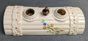 PORCELIER 2-Bulb Porcelain Ceiling Light w/ Blue-Green-Orange Accents, Restored - Picture 1 of 11