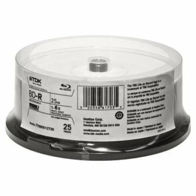 GENUINE TDK Blu-ray Disc 25 Spindle - 25GB 1-6X BD-R - Printable- - Image 1 of 4