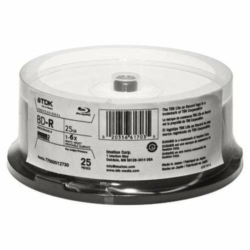GENUINE TDK Blu-ray Disc 25 Spindle - 25GB 1-6X BD-R - Printable- - Image 1 of 4