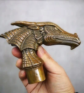 Old Bronze Hand Carved Birds Dragon Statue Cane Walking Stick Head - Picture 1 of 6