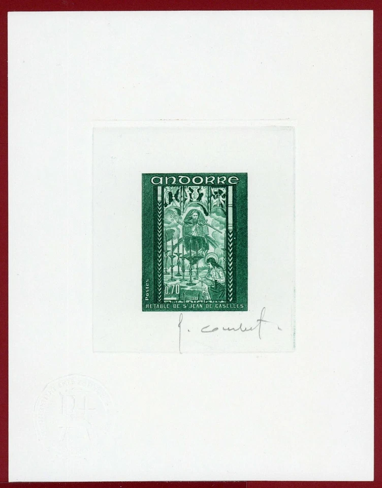 Andorra 1969 #194, prueba de troquel firmado por artista, San Juan y los siete candelabros   Foto 1 de 1